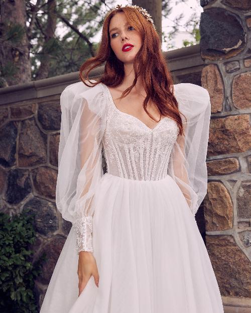 La22118 lace and tulle wedding dress with tank straps and removable long sleeves1